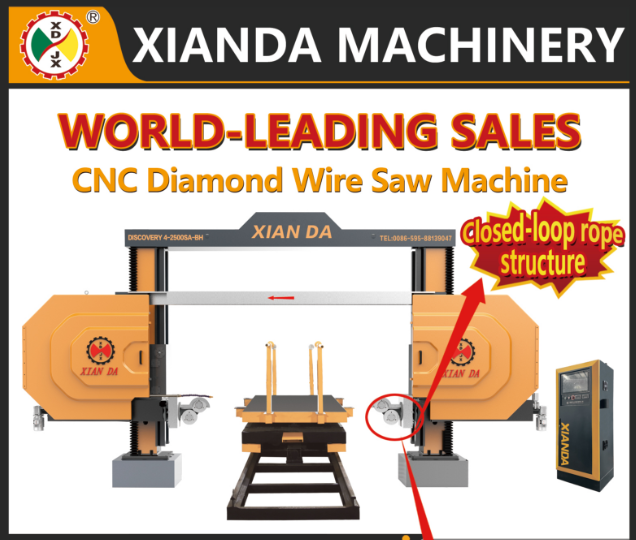 XIANDA Intelligent CNC Diamond Wire Saw Cutting Machine With PLC Control For Marble Granite Stone Processing