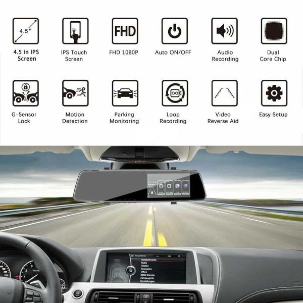 4.5Inch 24H Зеркальный регистратор Full HD 1080P Full HD 1080P для автомобилей