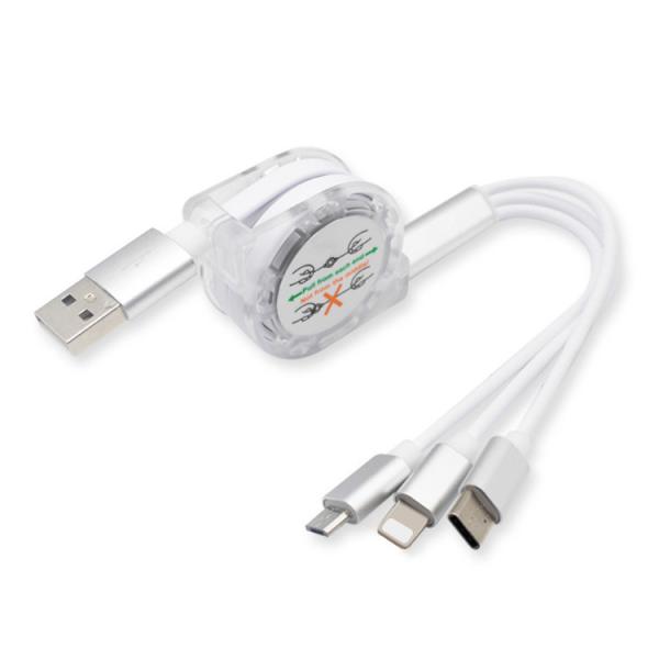 Customized Retractable 3 In 1 Braided Charging Cable For All Mobile Phone