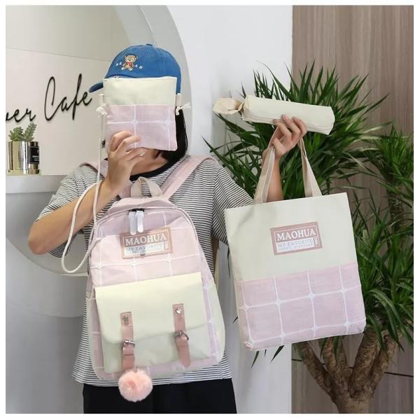 Women Travel Backpack Sets 4pc Sturdy Laptop Backpack Teens Canvas