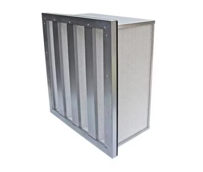 Tipo de flange Compacto V-Banco Galvanizado H13 H14 Mini-Pleat Filtro de Ar Reutilizável