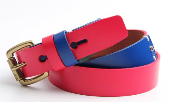 Kids  Mixed Color Genuine Leather Belt With Two Different Color Loops
