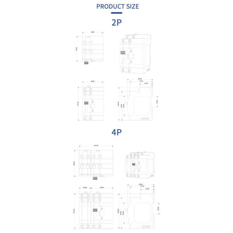 2P 230V ATS Changeover Device Dual Power 80A Din Rail PC Type Automatic Transfer Switching