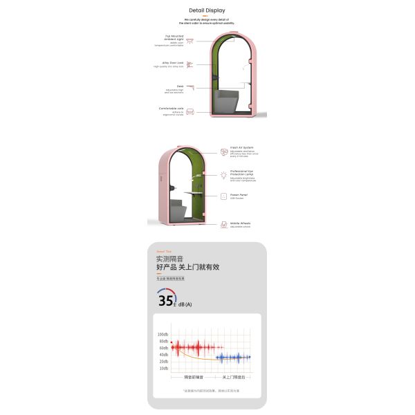 Pink Color Individual Study Pods Booth With Furniture