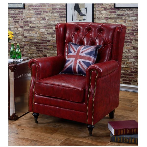 Nidea #8816 Luxury Leisure Antique Armchair Chesterfield Vintage Tan Leather Buttons Tufted Wingback Chair for  Lounge