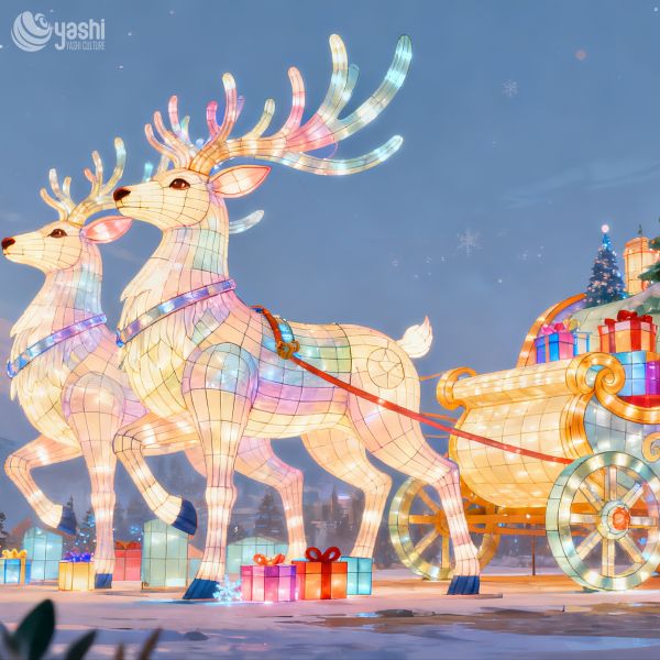 3D Christmas Reindeer Sculpture Lantern for Outdoor Decoration, Shopping Mall Decor