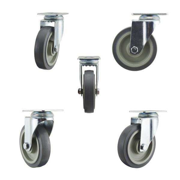5 Flat Tread Gray PP Core Medium Duty Casters Zinc Painted Bracket