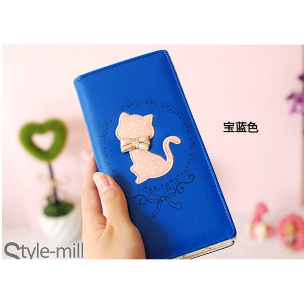 New Korean cute cat print bow candy-colored Japanese girls wave point zipper long wallet