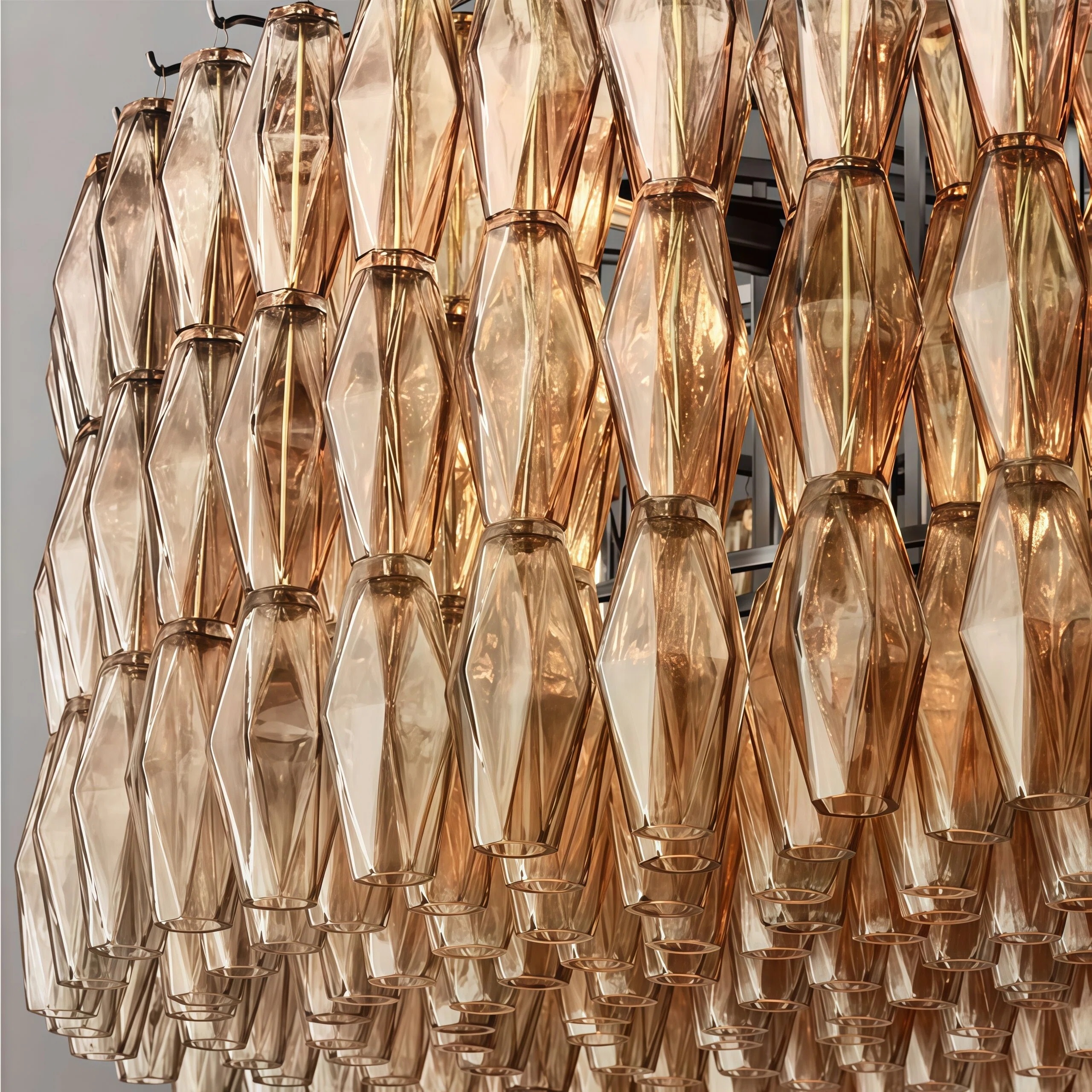 JYLIGHTING Modern Amber Glass & Gold Iron Chandelier, 4-Tier Drum Pendant Light for Dining & Living Room