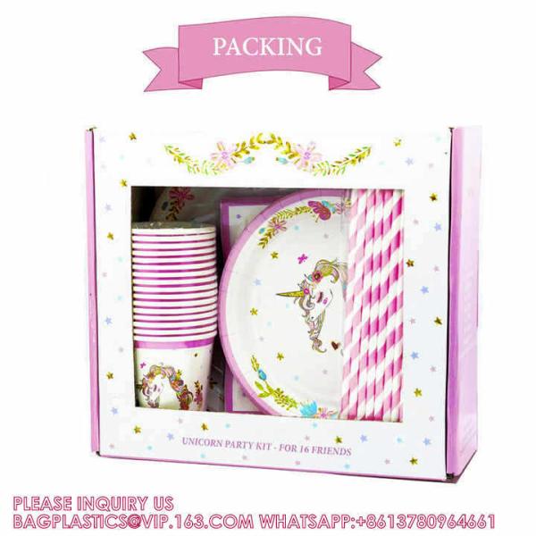 Unicorn Party Dinnerware Plates Cup Supplies Baby Shower Disposable Tableware Set Kids Birthday Party Paper