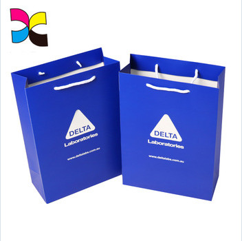 Silver Stamping Blue Paper Bags Custom Logo Printing For Shopping Gift Coloful