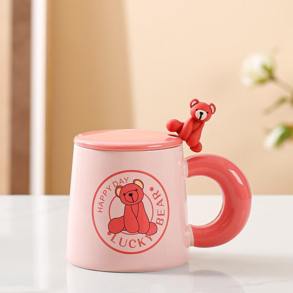 Bear Ceramic Mug with Lid and Spoon 300ml USB Heating
