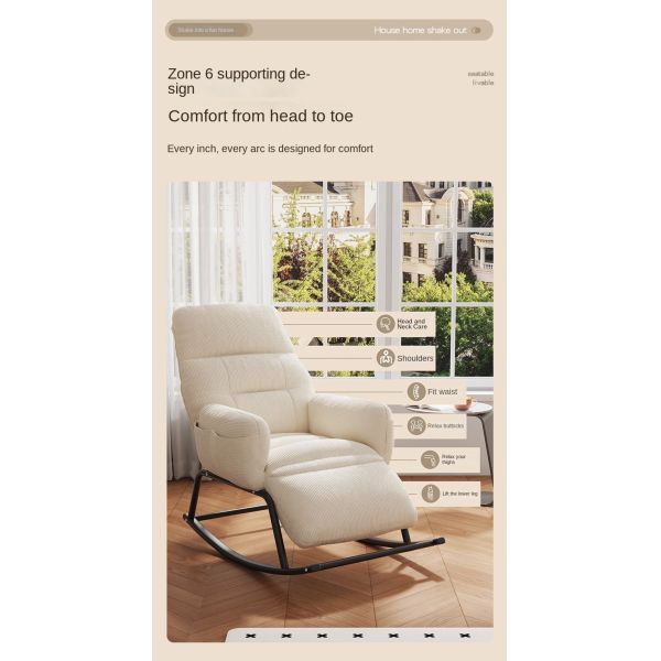 Leisure Sleeping Lazy Comfortable Upholstered Rocking Lounge Chair Fabric Upholstery Recliner Rocking Chair for Balcony