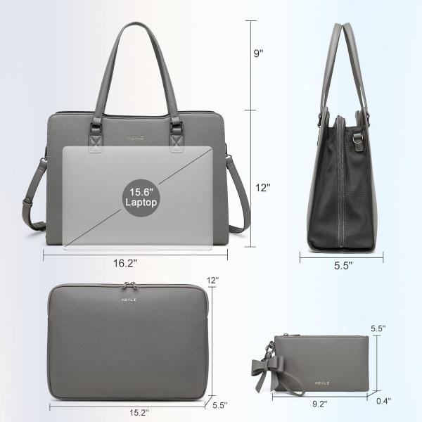 KEYLI 4PC SETS LAPTOP BAG FOR WOMEN LARGE LEATHER LAPTOP BRIEFCASE WITH USB CHARGING PORT COMPUTER SHOULDER TOTE BAGS PU