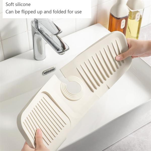 Waterproof Silicone Bottom Mat for Bathroom and Kitchen Countertop Faucet Light Gray