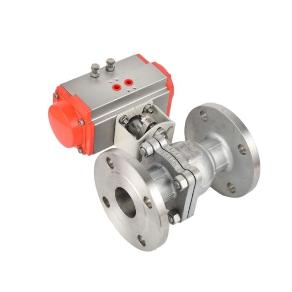 Two Piece Flange Pneumatic Ball Valve SS316 CF8M PTFE Seal Explosion Proof Pneumatic Ball Valve Automatic Cut-off Valve