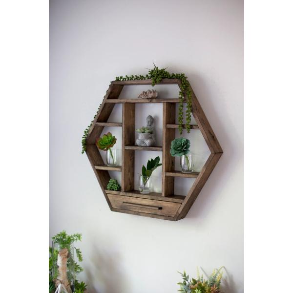 Home Decoration Solid Wood Hexagon Wall Mounted Floating Shelf Wooden Storage Shelves