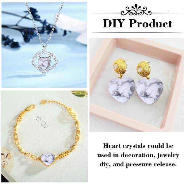 White Turquoise Heart Shaped Healing Stones 0.8 Inch For Jewelry Making