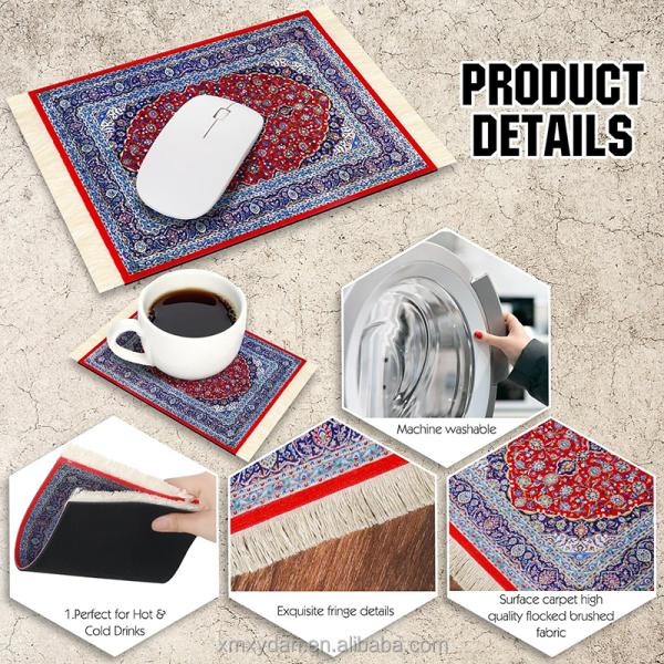 Rubber Mousepad 27x18cm Retro Style Carpet Pattern Table Cup Persian Rug Mice Pad