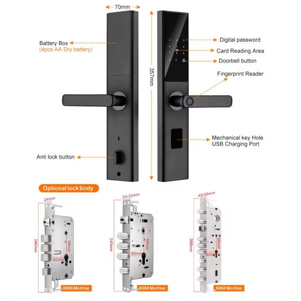 Код RFID IC-карта Смартфонный приложение Разблокировать биометрический отпечаток пальца Умный замок Туя Умный Wi-Fi Цифровой дверной замок