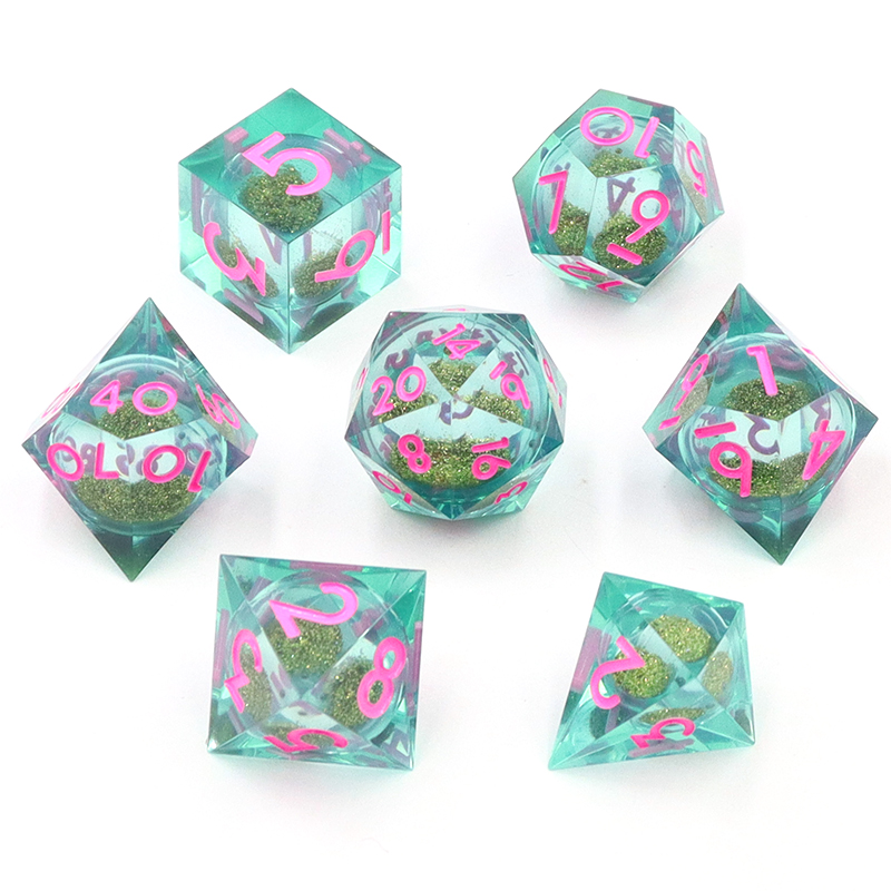 Customized Color and Logo Printed 7 RPG Polyhedral Resin Dice Set for DND Games