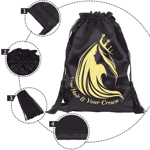 ROHS Black Satin Drawstring Bag Pouch Hair Extention Wig Package