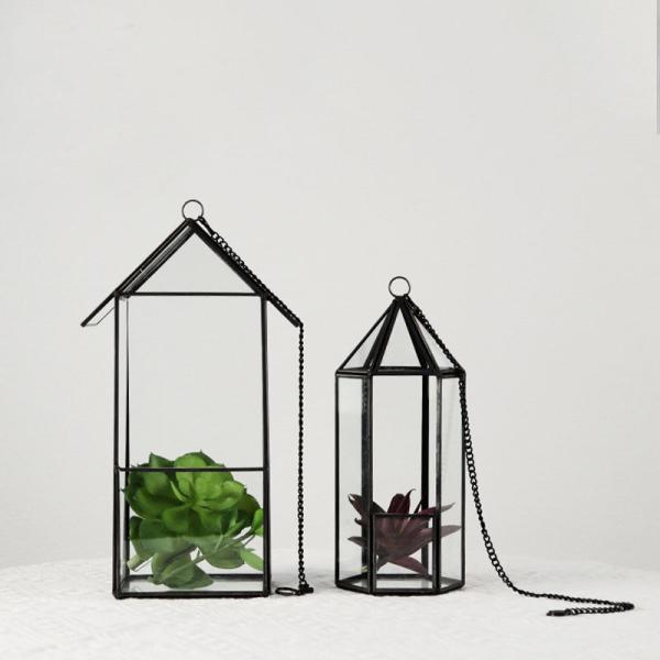 Black bird nest house geometric logo glass greenhouse hanging cage succulent glass flowerpot greenhouse