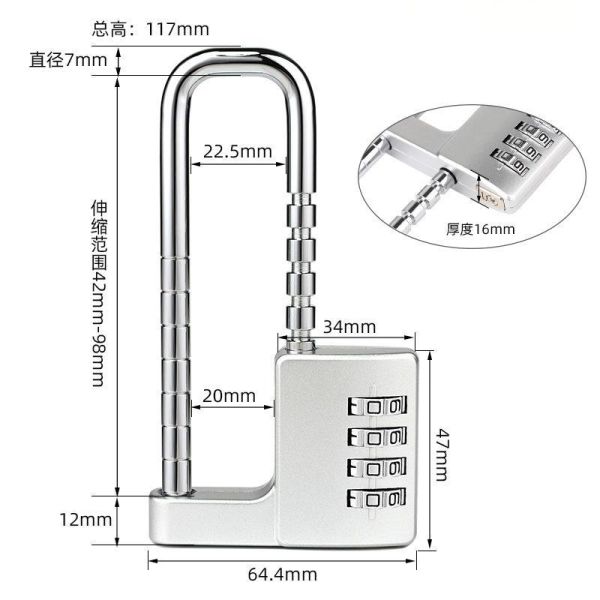 Rarlux Cross-border Outdoor Retractable Zinc Alloy Cabinet Door Combination Padlock Multi-speed Adjustable Four-digit Code Model