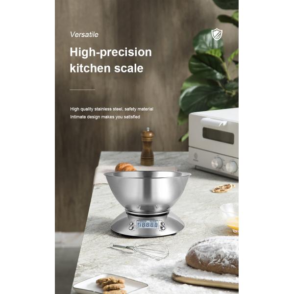 All-Season Digital Food Scale Stainless Steel Kitchen Scale with Bowl and Accurate Weight Measuring Capability