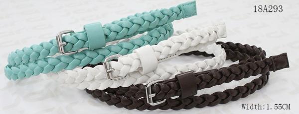 Skinny PU Womens Braided Belts With Nickel Steel Roller Buckle 1.55cm Width