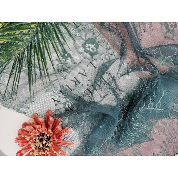 Зеленый цвет флористический французский Chantilly ресницы Scalloped ткань шнурка края