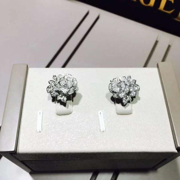 Piaget brand jewelry 18kt  Piaget Rose earrings in 18K white gold set with 72 brilliant-cut diamonds (approx. 0.45 ct).