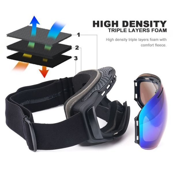 Adjustable strap ski goggles polarized double layers anti fog UV protection windproof ski mask glasses for men women skiing