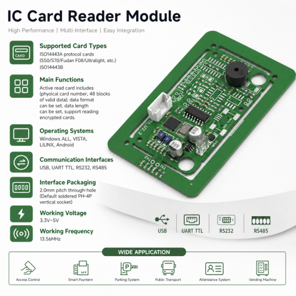 JP-M9-WD-UH-00 RFID Reader Module ISO14443A/B USB RS232 RS485 UART‑TTL For Access Control