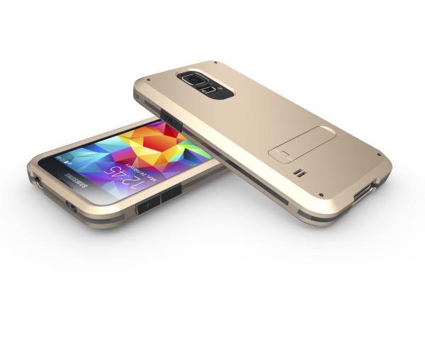 3-in-1 case for Samsung S5, unique design with stand, gold color, strong protection