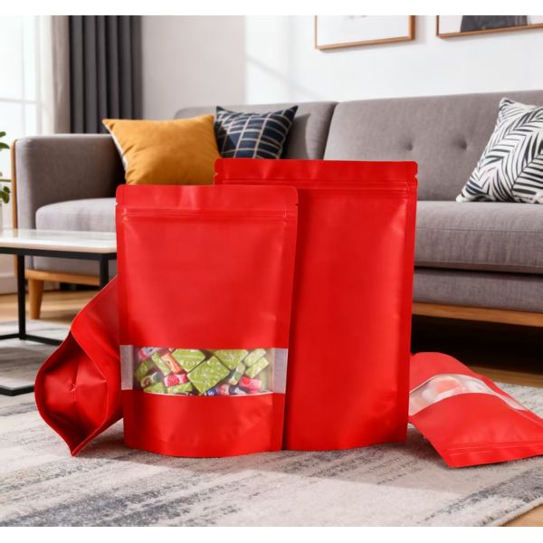 Custom Logo Printed Aluminum-Plated Zipper Mylar Pouch Stand-Up Window and Zipper Resealable and Smell Proof for Sugar Storage