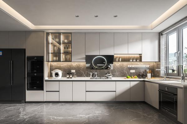 Meubles de cuisine en laque sur mesure Armoires de cuisine modulaires en bois en forme de L