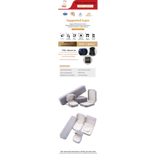 elegant handmade gray Octagonal Velvet Jewelry Box for Necklace Earrings Bracelet Ring