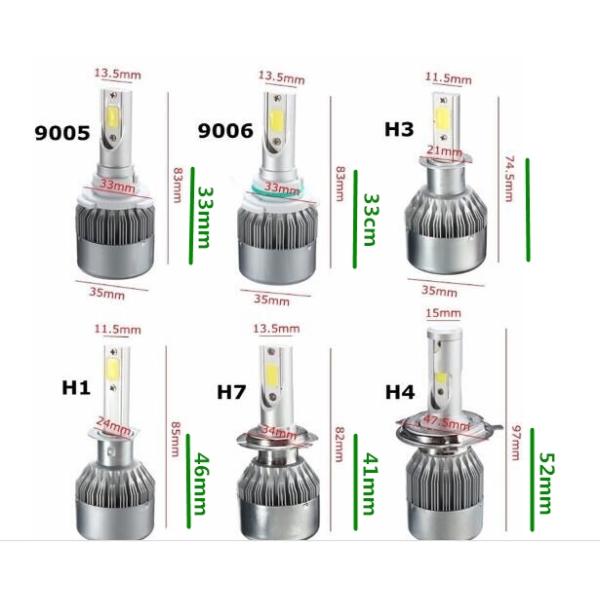 C6 H1 12v / 24v 6500k Car LED Headlights With Aluminum Area Integrated Heatsink