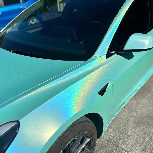 Glossy Laser Baby Blue Car Color Change Stickers PVC Vinyl Wrapping Car Film Stretchable Air Release