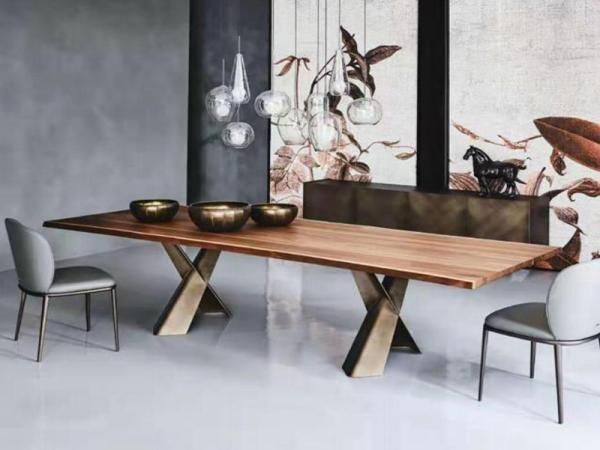 Walnut Wooden Top Dining Table , Contemporary Wood Dining Table 2200mm Length