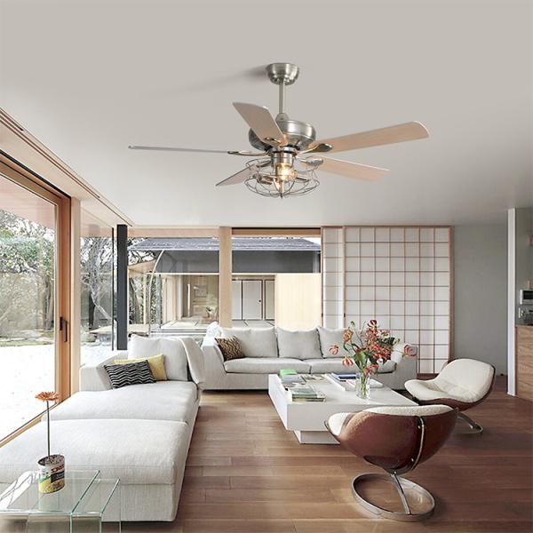 Brushed Nickel 2000LM Five Metal Blade Ceiling Fan With Light 65W