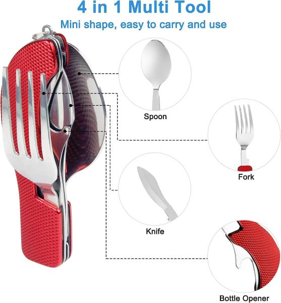 Stainless Steel Folding Knife Spoon Fork, Camping Utensils Set Foldable Travel Utensils with Case Stainless