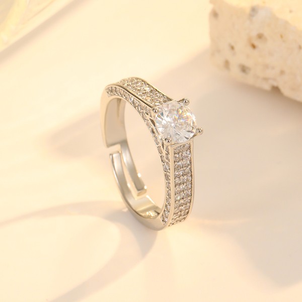 Custom 18K Gold Plated Brass Zircon Ring High End Open Adjustable Fashion Versatile and Elegant Women's Jewelry Rings