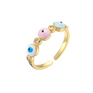 Colorful Enamel Turkish Evil Eye Diamond Ring 18k Gold Plated