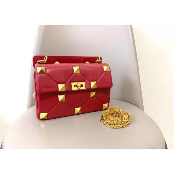 Handhold Gold Rivet Leather Luxury Chain Bag Rhomboid Pattern