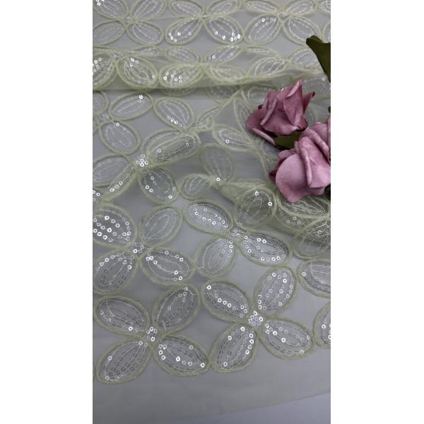 Four Clover Leaf  Sequin Embroidered Fabric for Gowns Breathe Women's Wedding Dresses
