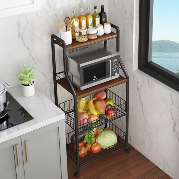 BSCI Wooden 4 Tier Modern Kitchen Cart Storage Trolley Kitchen on Wheels