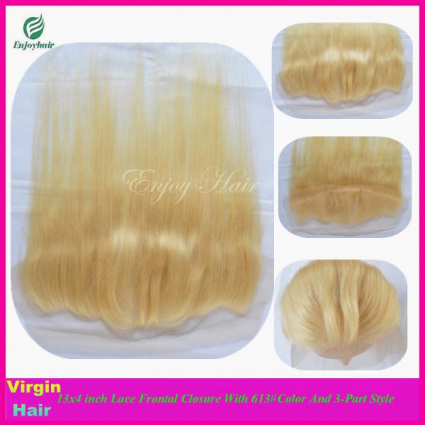 7A malaysian virgin hair 3-part lace frontals 13''x4'' ,613# color straight hair closure