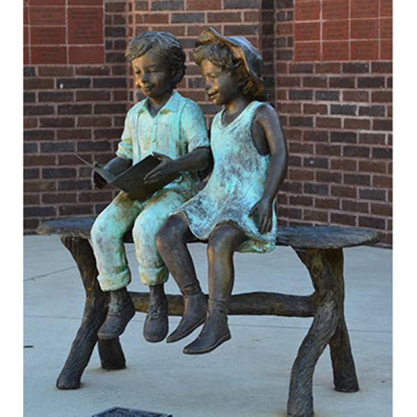 metal sculpture custom made children on bench large outdoor bench sculpture For Sale